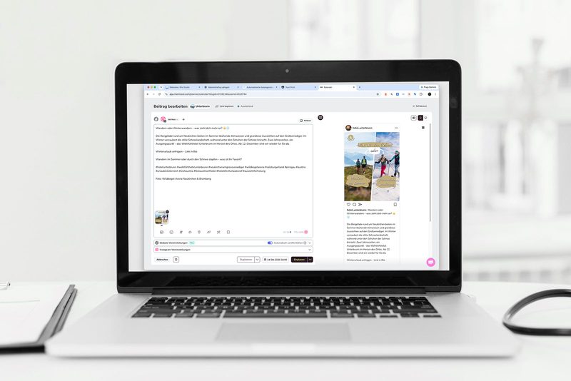 ContentOS: Social-Media-Beitrag in der Bearbeitungsansicht mit Text und Instagram-Vorschau